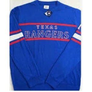 NEW Texas Rangers MLB Mens XL Blue Sweater With Team Logo & Striped Sleeves